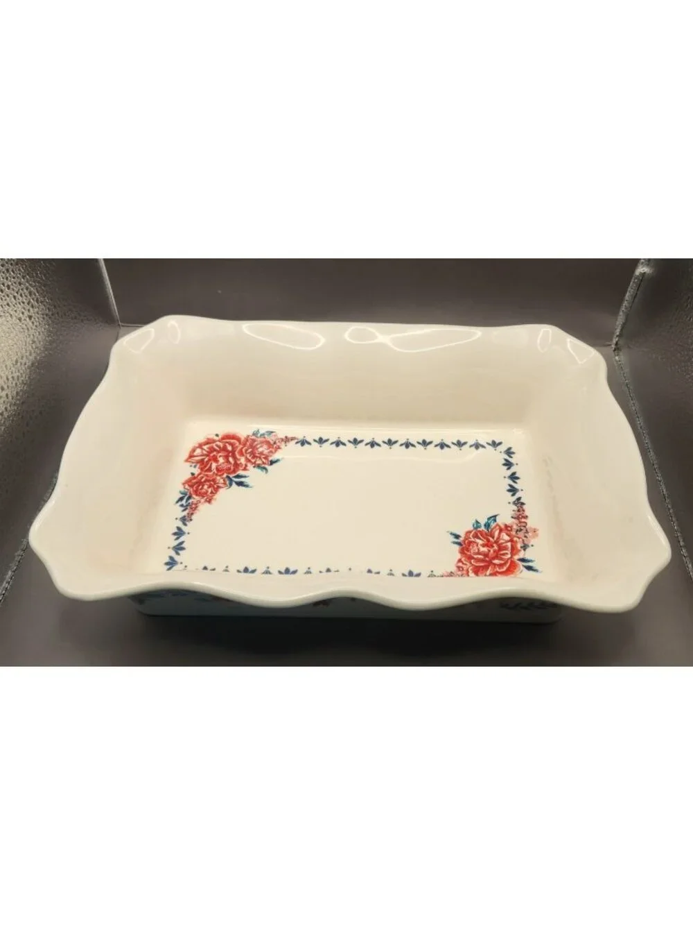 Pioneer Woman Floral 12x8 Ceramic Stoneware Baker Casserole Dish scallop fluted